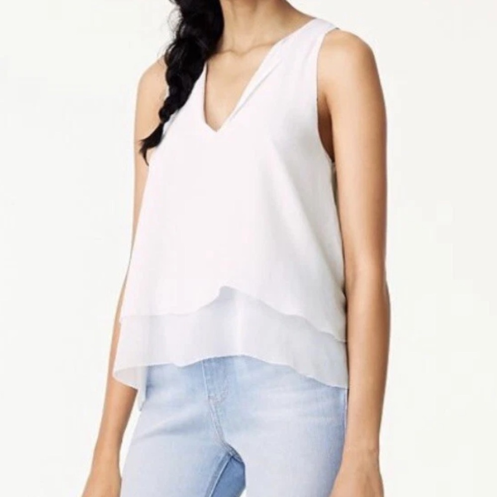 Tory Burch White Layered V-Neck Sleeveless Blouse